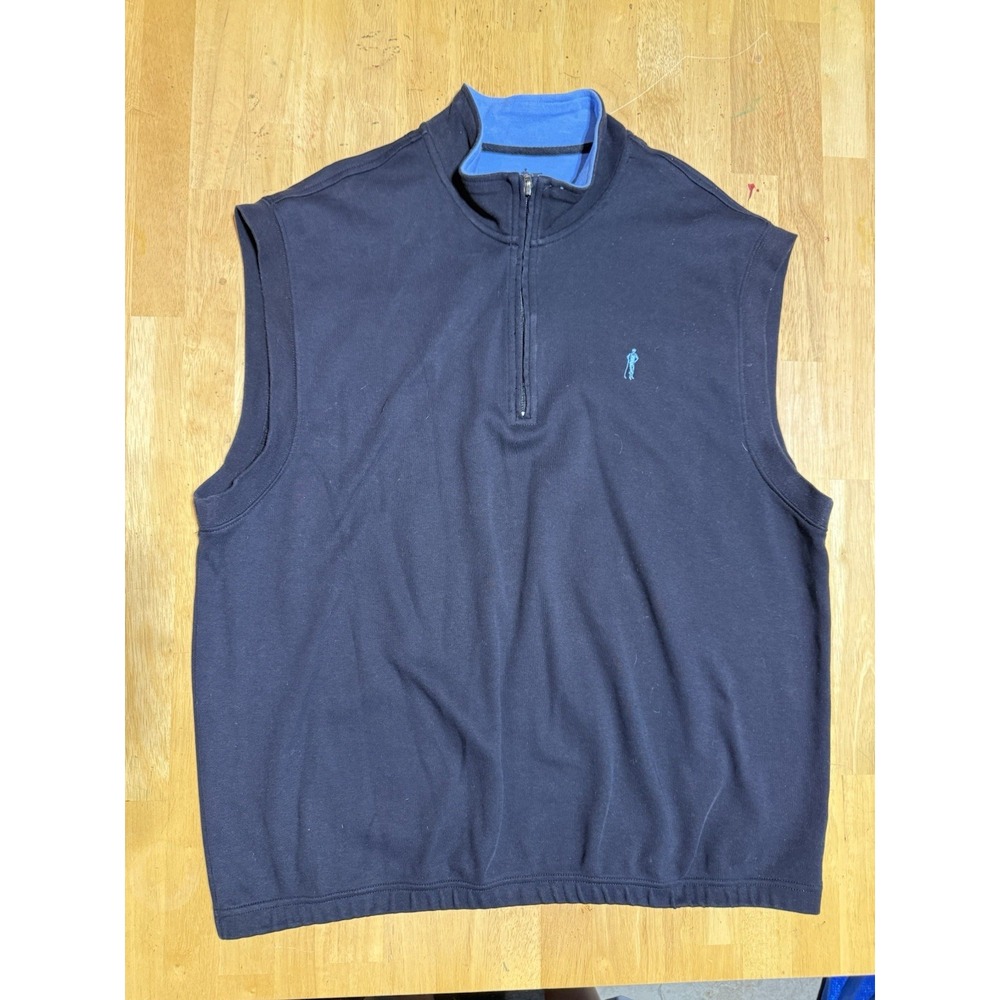 Payne Stewart Golf Vest Mens XXL Navy Blue 1/4 Zip Cotton Pullover Logo